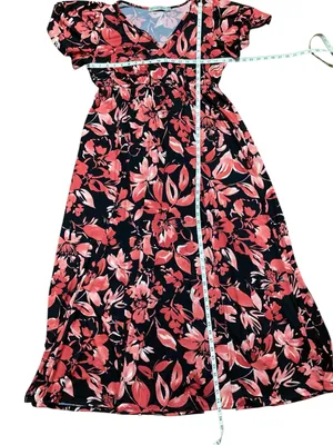 Michelle Mae resortwear Black Maxi Dress with Coral Floral Pattern size XL thumbnail 4