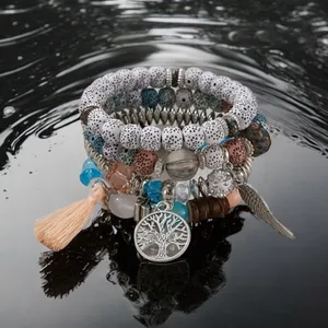 4pcs/set Bohemian Hand‎ String, Tree Of Life Feather Wings Pendant Bracelet thumbnail 8