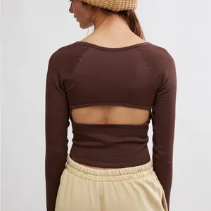 Free People Movement Bail Out Long Sleeve Brown Layer Crop Top Size XS/S thumbnail 2