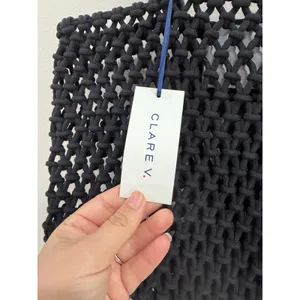 Clare V Black Sandy Tote Bag Cotton Rope Macrame Leather Handles NWT thumbnail 6