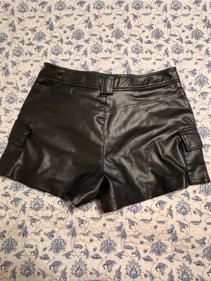 Zara Size S Black Pleather (faux leather) mini cargo skort thumbnail 2