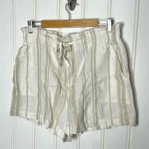 Madewell Linen Blend Striped Paperbag Waist Shorts White Beige Size L 696 thumbnail 2