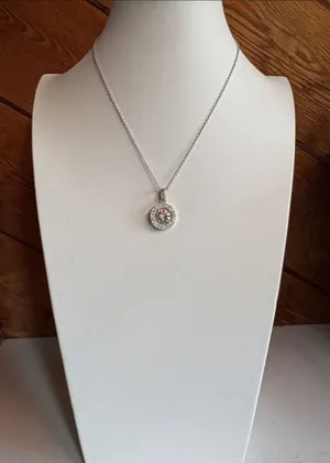 Signed Pendant Necklace with Clear Crystal Halo thumbnail 1