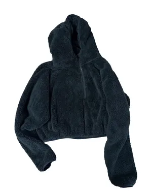 Sunday Best Black Sherpa Fleece Full Zip Hoodie Women L Fuzzy Teddy Jacket‎ thumbnail 1