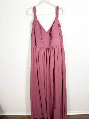 NWT Azazie Aziza Desert Rose A-Line V-Neck Pleated Chiffon Bridesmaid Maxi Dress thumbnail 5