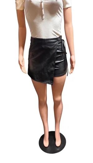 Papaya black high waist faux leather side wrap mini skirt S thumbnail 2