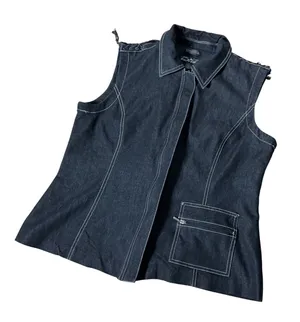 Come Fly With Me I.C.Y. Y2K Utility Denim Vest Womens 12 Black Contrast Stitch thumbnail 1