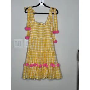 Sundress Pippa Dress Women's M/Large Yellow Gingham Check Pom Pom Boho Revolve thumbnail 3