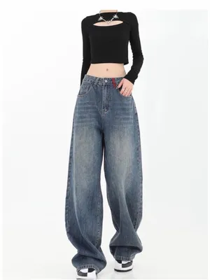 NEW Street Fashion Loose Jeans Y2k Rivet Star Gothic Loose Denim S thumbnail 3