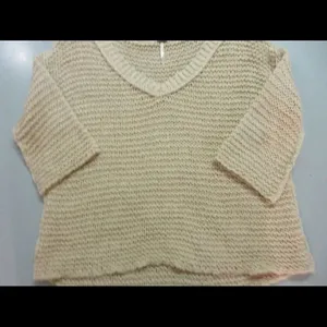 Free People sweater chunky v-neck pale pink sz Med thumbnail 2