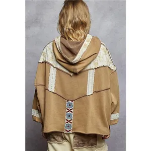 POL Drawstring French Terry Hoodie with Gauze Print‎ Patch thumbnail 5