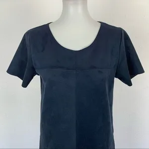 Altar'd State Black Faux Suede Short Sleeve Shift Dress Boho Chic‎ Minimalist M thumbnail 2