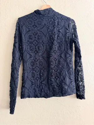 Maeve Black Lace Mock-Neck Long-Sleeve Blouse thumbnail 3