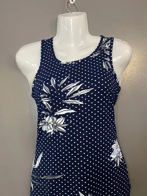 Love Dress Womens Medium Blue Polka Dot Floral Ruched Bodycon Tank Mini thumbnail 1