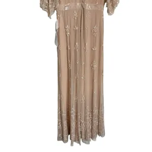 Mac Duggal Blush Pink V Neck Flounce Sleeve Embellished Mesh Gown Size 8 thumbnail 11