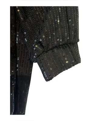 Woman's Large Black Sequin Button Down Shirt Jacket Long Sleeve Sparkle Party thumbnail 6