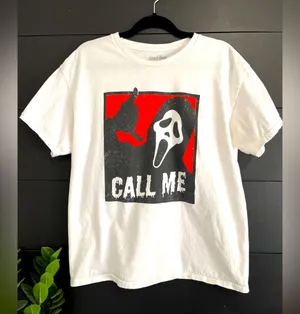 GHOST FACE “Call Me” Oversized Graphic Tee Unisex T-Shirt Adult Sz L EUC thumbnail 1