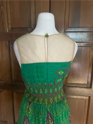 Hemant & Nandita Mintzita Green Silk Embroidered Maxi Dress Size 0 Sleeveless thumbnail 5