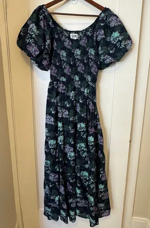 Called to Surf Citrus & Lemon Floral Smocked Puff Sleeve Cotton Maxi Dress Small thumbnail 1