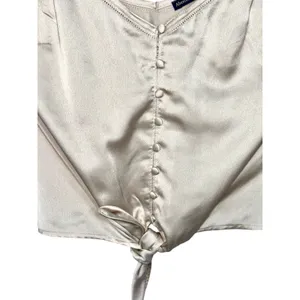 Abercrombie & Fitch Champagne Gold Satin Tie Front Cami Crop Tank Top Size Small thumbnail 6