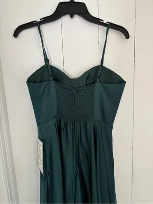 B. Darlin Hunter Emerald Green Satin Sweetheart Formal Maxi Dress with High Slit thumbnail 5