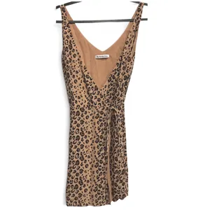 REFORMATION Anchorage Leopard Print V-Neck Wrap Mini Dress Tan‎ Black XS thumbnail 3