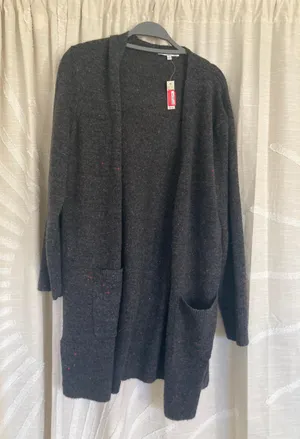 Madewell Black Speckled Long Cardigan With Pockets thumbnail 1