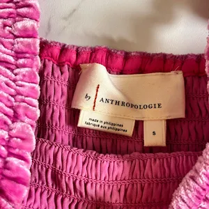 Anthropologie Pink Smocked peplum velvet sleeveless blouse size s thumbnail 4