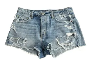 American Eagle Denim Shorts Women Size 8 Blue Distressed Button Fly Y2K Cutoff thumbnail 1