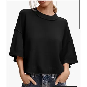 Lot of 2 Cropped Short‎ Sleeve Sweaters Women's XS/S Black & Green Lightweight thumbnail 3