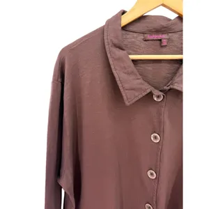 Fresh‎ Produce Womens XL Brown Cotton Knit Button Down Cardigan Jacket Lagenlook thumbnail 2