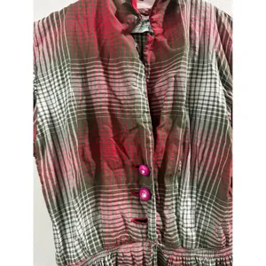 Vintage 50's Marcy Allen Original Red Green Plaid Puff Sleeve Button Dress thumbnail 2