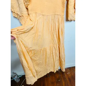 LOUNA Orange Square Neckline Puff Sleeves Chic Flowy Midi Dress size Medium thumbnail 6