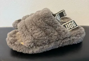 UGG Fluff Yeah Slide Grey Slip on Sandal thumbnail 2