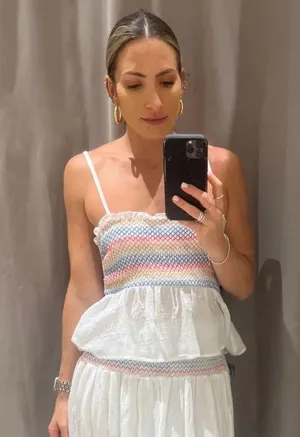 ZARA NWT  Strappy Elasticized Smocked Top Rainbow Ecru. Size Medium thumbnail 1
