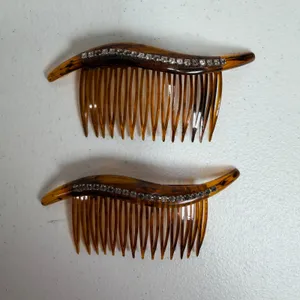 Vintage 90s Hair Comb Set Faux Tortoise Rhinestone Wave Made in USA Lot Of 2 thumbnail 3