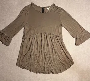 POL Women's Light Olive Green‎ Bell Sleeve Crochet Trim Peasant Tunic Top Size L thumbnail 1