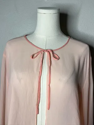 Y2K Vintage Victorias Secret Pink 100% Silk Ruffle Trim Tie Front Cardigan Top thumbnail 3