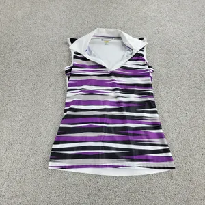Greg Norman Womens Athletic‎ Tank Top S Purple White Stripes Collared Jersey thumbnail 5