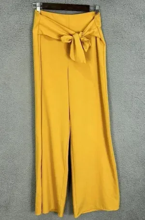 Gypsies & moondust wide leg pants womens large yellow high rise belted boho glam thumbnail 1