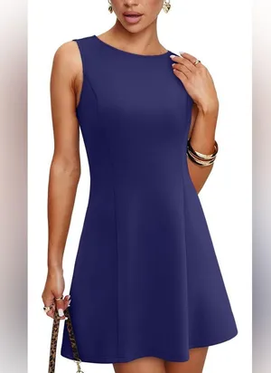 NEW Navy Classic A-Line Sleeveless Boat Neck Mini Dress Mini Dress 2X thumbnail 1