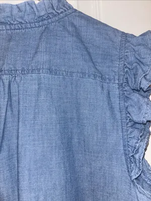 J Crew Sleeveless Chambray Ruffle Top With V Neck And Ruffled Trim Along Sleeves thumbnail 8