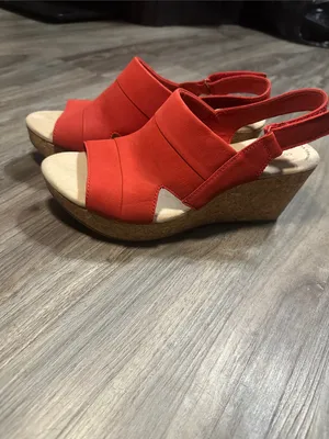 Clarks Red  Wedge Sandals with Cork Platform thumbnail 7