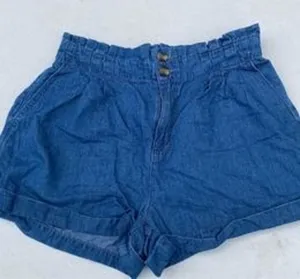 American Eagle Womens High Rise‎ Paperbag Waist Denim Shorts Blue Size 4 Boho thumbnail 1