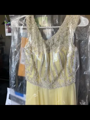 Sherri Hill Butter Yellow Beaded Cap-Sleeve Dress thumbnail 5