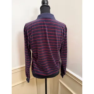 Vintage 80s Hartog Marine Club Velour Long Sleeve Polo Shirt Navy & Red Striped thumbnail 5