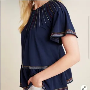 ANTHROPOLOGIE Maeve Chamonix Rainbow Stitched Embroidered Top thumbnail 3