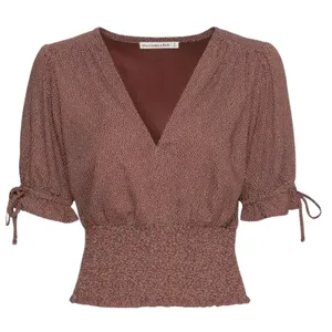 Abercrombie & Fitch Brown Polka Dot Tie Sleeve Smocked Waist Top size S NEW Tags thumbnail 2