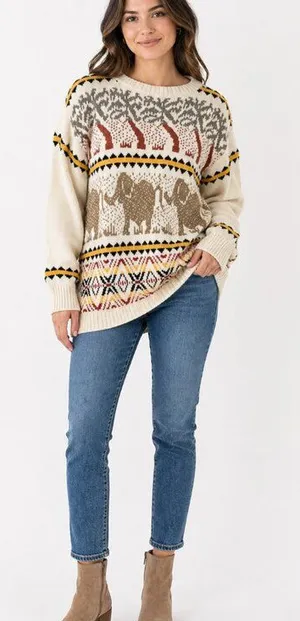 The Villager Women's Fair Isle Vintage Elephant Knit Long Sleeve Cozy Sweater‎ M thumbnail 1