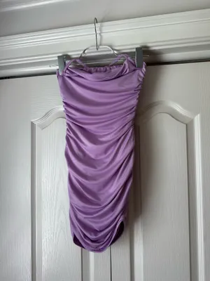 Hello Molly ruched lilac mini dress, with smooth and stretchy fabric that's breathable and comfortable! thumbnail 3